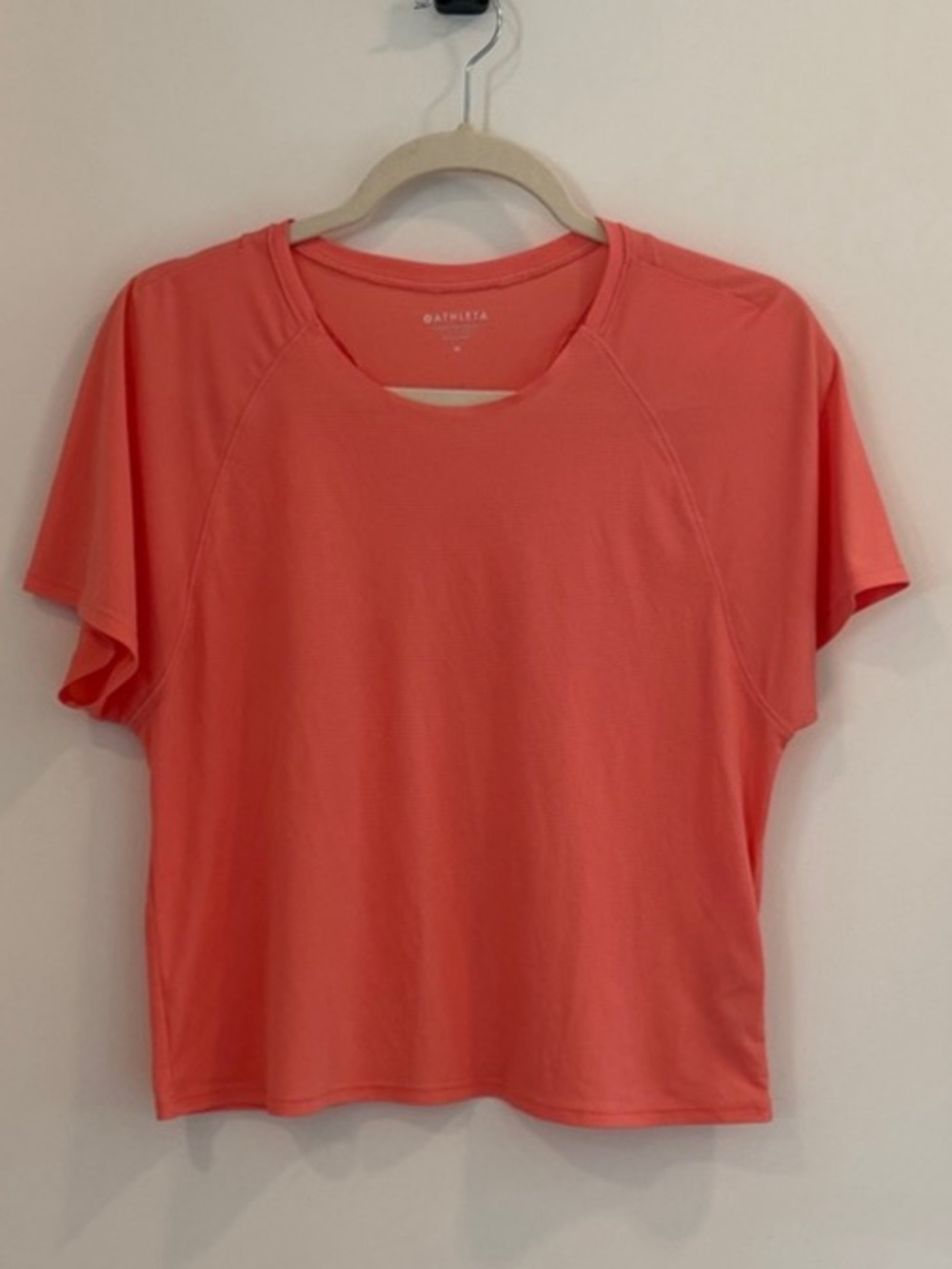 Athleta Grid Knit Tee in Coral Pink color | Size Medium